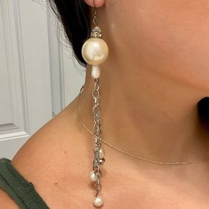 Pearl drop earrings handmade with crystals